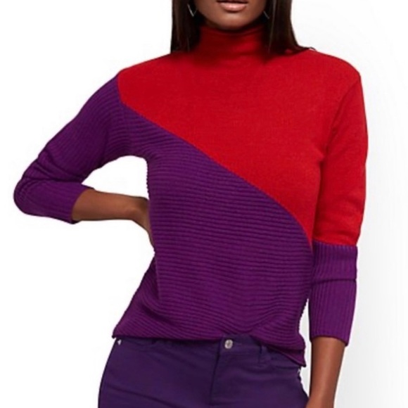 NWT New York and Company Colorblock Mock Funnel Neck Sweater - Picture 1 of 10
